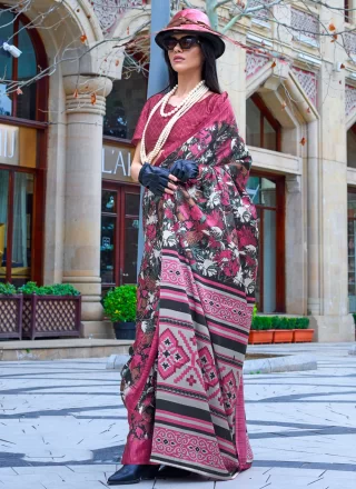 Multi Colour Satin Print Work Designer Sari for Casual