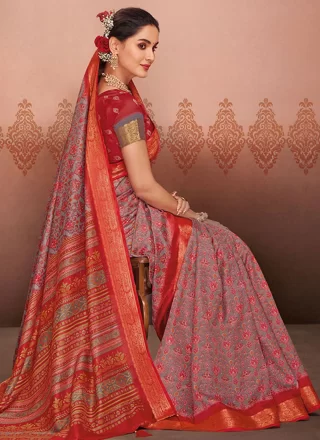 Multi Colour Silk Classic Saree with Print Work