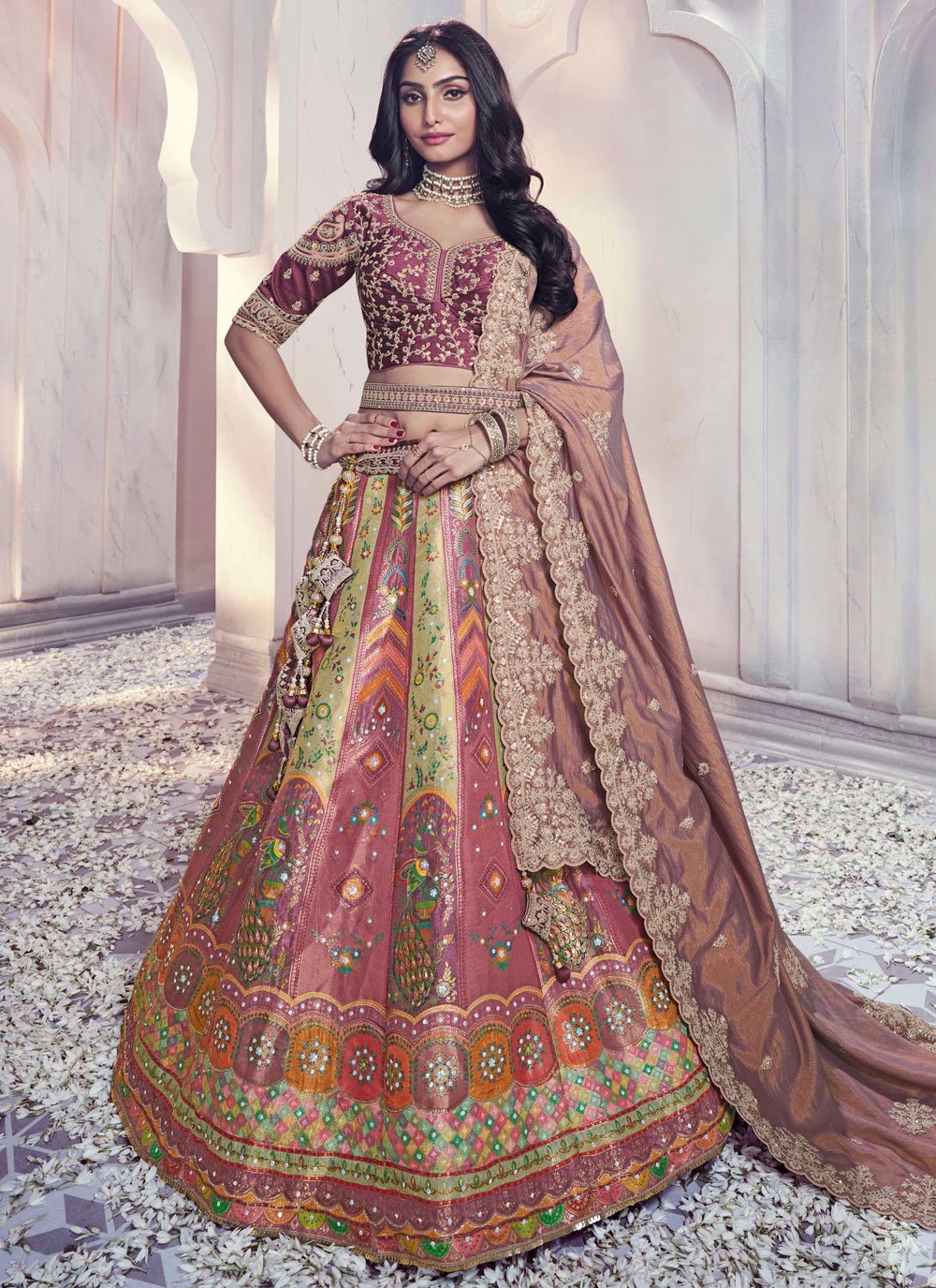 Pink Colour Wedding Bridal Hand Embroidered Lehenga | Kothari Sons