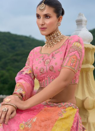 Multi Colour Silk Embroidered, Khatli and Stone Work Lehenga Choli for Women