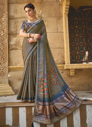 Multi Colour Silk Gota and Hand Work Contemporary Sari for Ceremonial