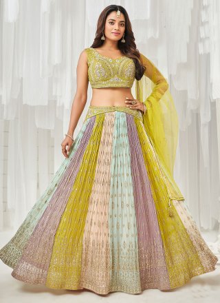 Classic Embroidered Work On Yellow Color Wedding Wear Bridal Lehenga In Art  Silk Fabric