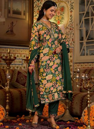Multi Colour Silk Salwar Suit with Embroidered Work