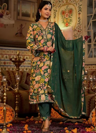 Multi Colour Silk Salwar Suit with Embroidered Work