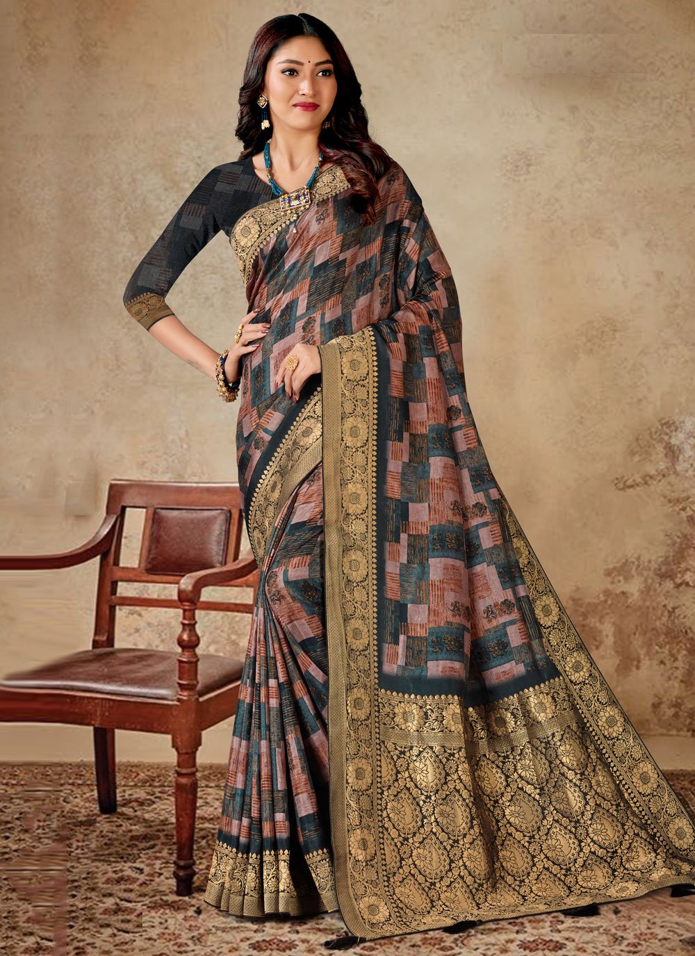 Buy Multi Colour Silk Trendy Saree with Digital Print Work