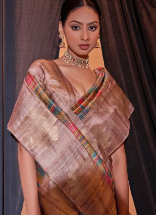 Multi Colour Tussar Silk Contemporary Saree with Weaving Work