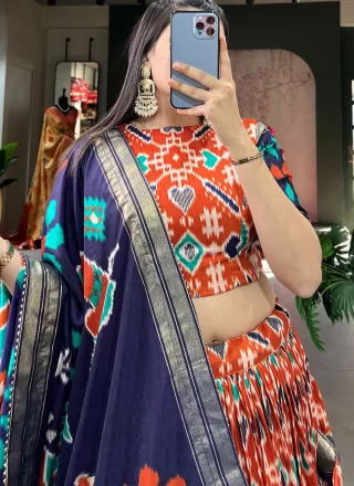 Multi Colour Tussar Silk Lehenga Choli