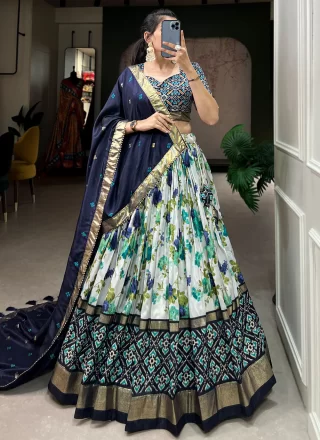multi colour tussar silk lehenga choli with floral patch foil print and patola print work for women 278650