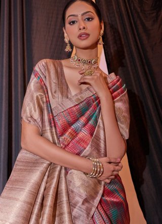 Multi Colour Tussar Silk Weaving Work Trendy Saree