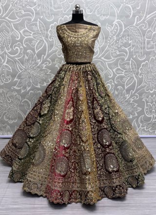 Multi Colour Velvet Dimond, Dori, Embroidered, Fancy, Sequins, Thread and Zircon Work Lehenga Choli