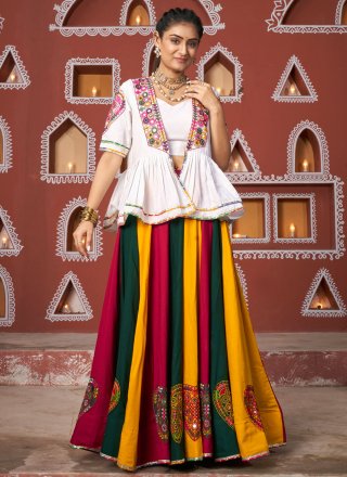 Multi Colour Viscose Embroidered and Mirror Work Readymade Lehenga Choli for Women