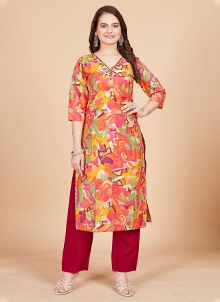 Multi Colour Viscose Embroidered Work Party Wear Kurti