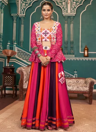 Multi Colour Viscose Lace Work Readymade Lehenga Choli for Ceremonial