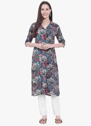 Multi Colour Viscose Party Wear Kurti with Print Work