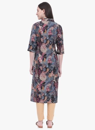 Multi Colour Viscose Print Work Casual Kurti