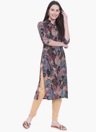Multi Colour Viscose Print Work Casual Kurti