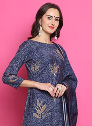 Muslin Salwar Suit In Blue