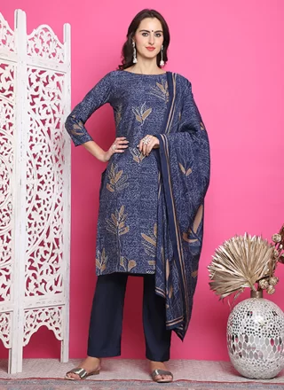 Muslin Salwar Suit In Blue