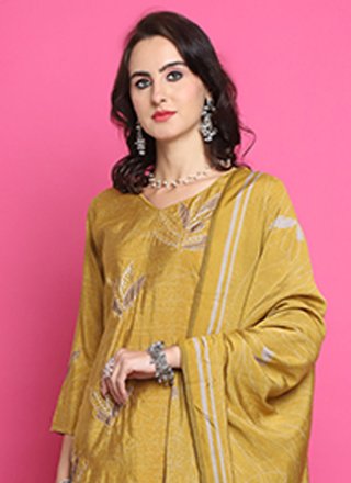 Muslin Salwar Suit In Yellow