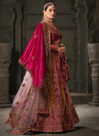 Mustard and Rani Lycra Cord and Embroidered Work Readymade Lehenga Choli