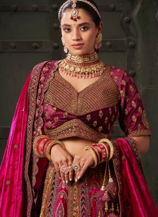 Mustard and Rani Lycra Cord and Embroidered Work Readymade Lehenga Choli