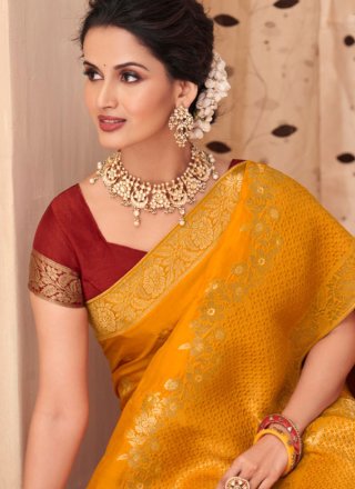 Mustard Art Silk Designer Sari
