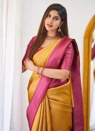 Mustard Banarasi Silk Trendy Saree with Woven Work