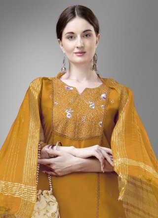 Mustard Blended Cotton Trendy Suit