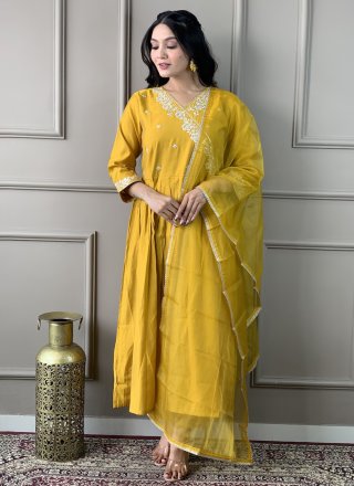 Mustard Chanderi Pant Style Suit