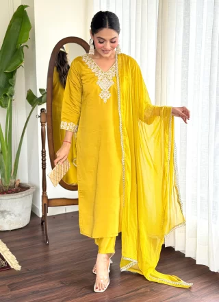 Mustard Chanderi Salwar Suit with