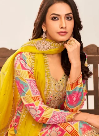 Mustard Chinon Readymade Salwar Suit