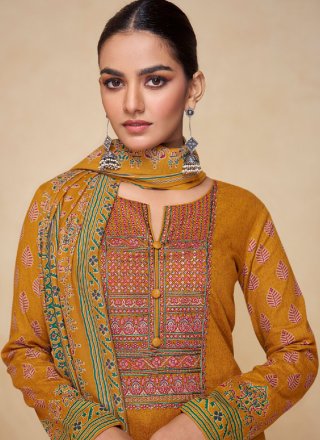 Mustard Cotton Embroidered Work Salwar Suit