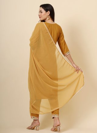 Mustard Cotton Pant Style Suit with Embroidered Work