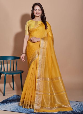 Mustard Cotton Woven Work Classic Sari