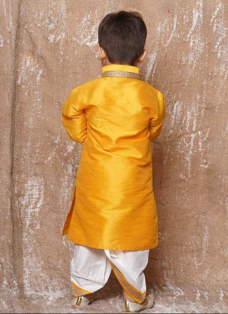 Mustard Dupion Silk Dhoti Kurta with