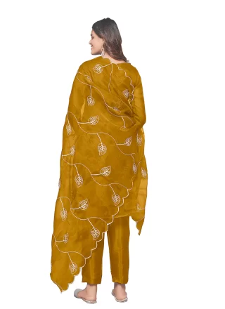 Mustard Embroidered Work Organza Pant Style Suit