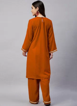 Mustard Embroidered Work Velvet Casual Kurti