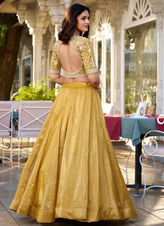 Mustard Fancy Fabric Plain Work Readymade Lehenga Choli for Women