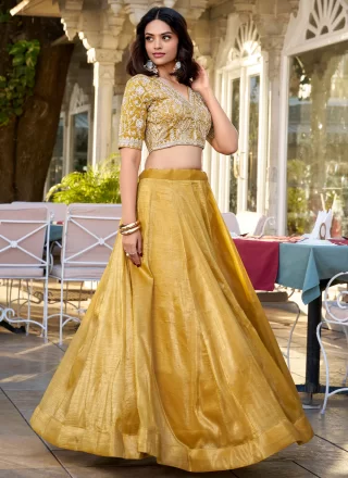 Mustard Fancy Fabric Plain Work Readymade Lehenga Choli for Women
