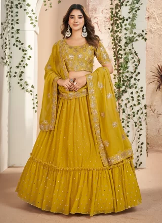 Yellow Floral Embroidered Net Lehenga Choli Latest 1936LG01