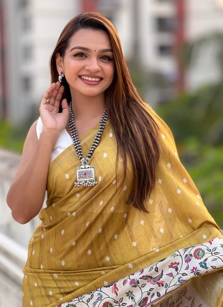 Mustard Floral Patch Work Silk Classic Saree