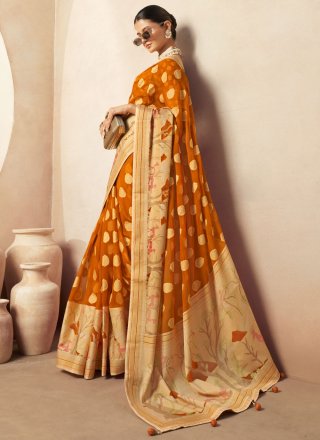 Mustard Georgette Classic Sari with Weaving Work