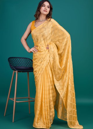 Mustard Georgette Embroidered and Sequins Work Contemporary Saree