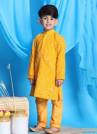 Mustard Georgette Mirror Work Kurta Pyjama