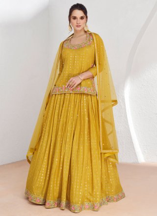 Mustard Georgette Readymade Lehenga Choli with Embroidered and Sequins Work