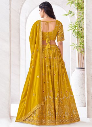 Mustard Georgette Readymade Lehenga Choli with Embroidered, Resham and Sequins Work