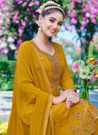 Mustard Georgette Salwar Suit with Embroidered Work