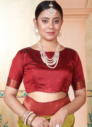 Mustard Kanjivaram Silk Woven Work Classic Sari for Women