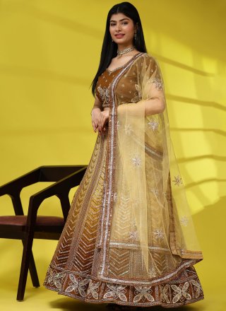 Mustard Net Embroidered and Sequins Work Readymade Lehenga Choli for Mehndi