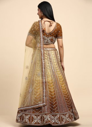 Mustard Net Embroidered and Sequins Work Readymade Lehenga Choli for Mehndi